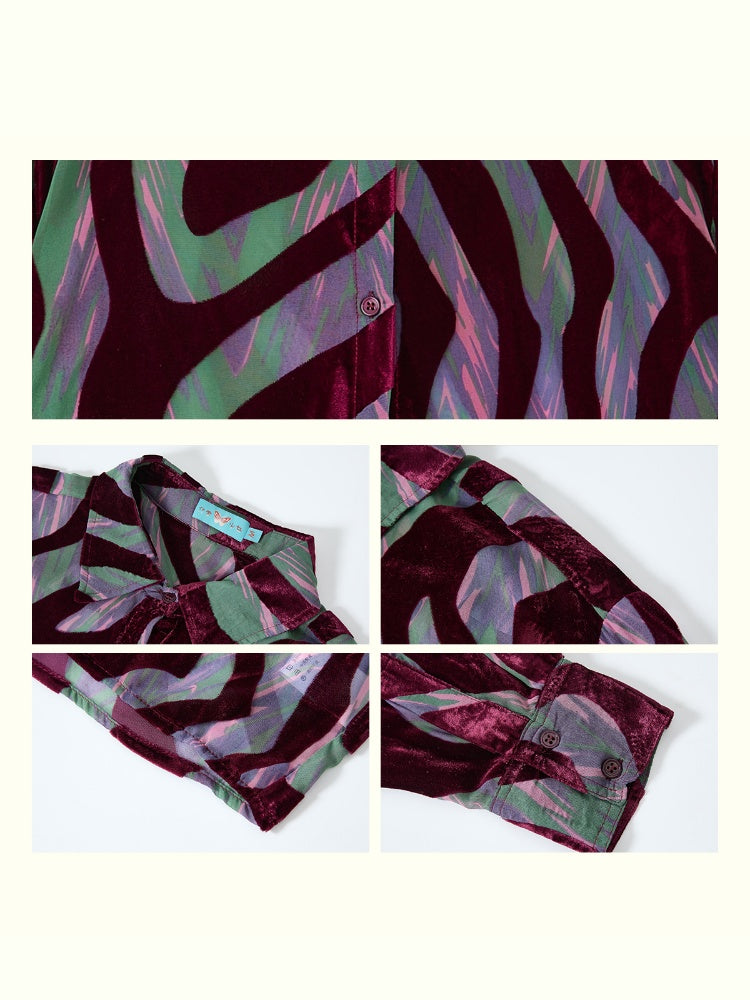 "Shadow Illusion" Retro Line Velvet Design Long Sleeved Shirt【s0000013814】