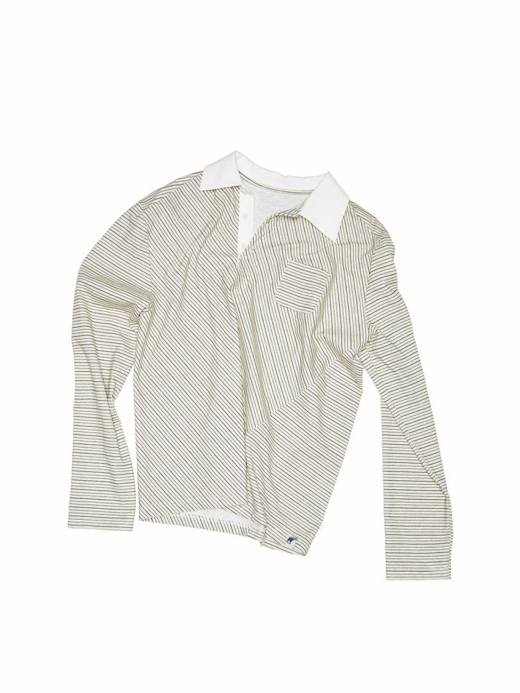 Irregular Contrasting Stripe Henry Collar Polo Shirt【s0000013857】