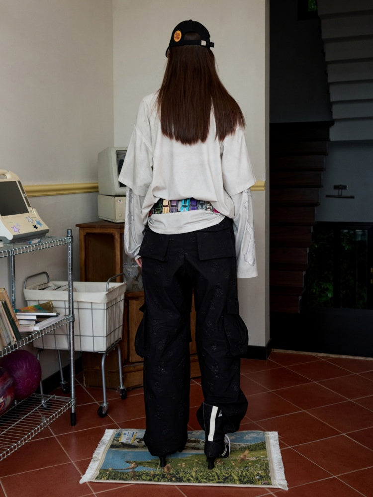 Vintage Rhinestone Fox Layered Mud-Dyed Distressed Washed Loose-Fit Long-Sleeve T-Shirt【s0000014235】