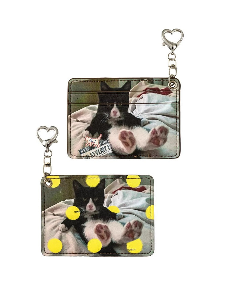 Original Retro Polka Dot Cat & Dog Love Print Pendant Card Case Dual Card Slot ID Storage Bag【s0000014247】