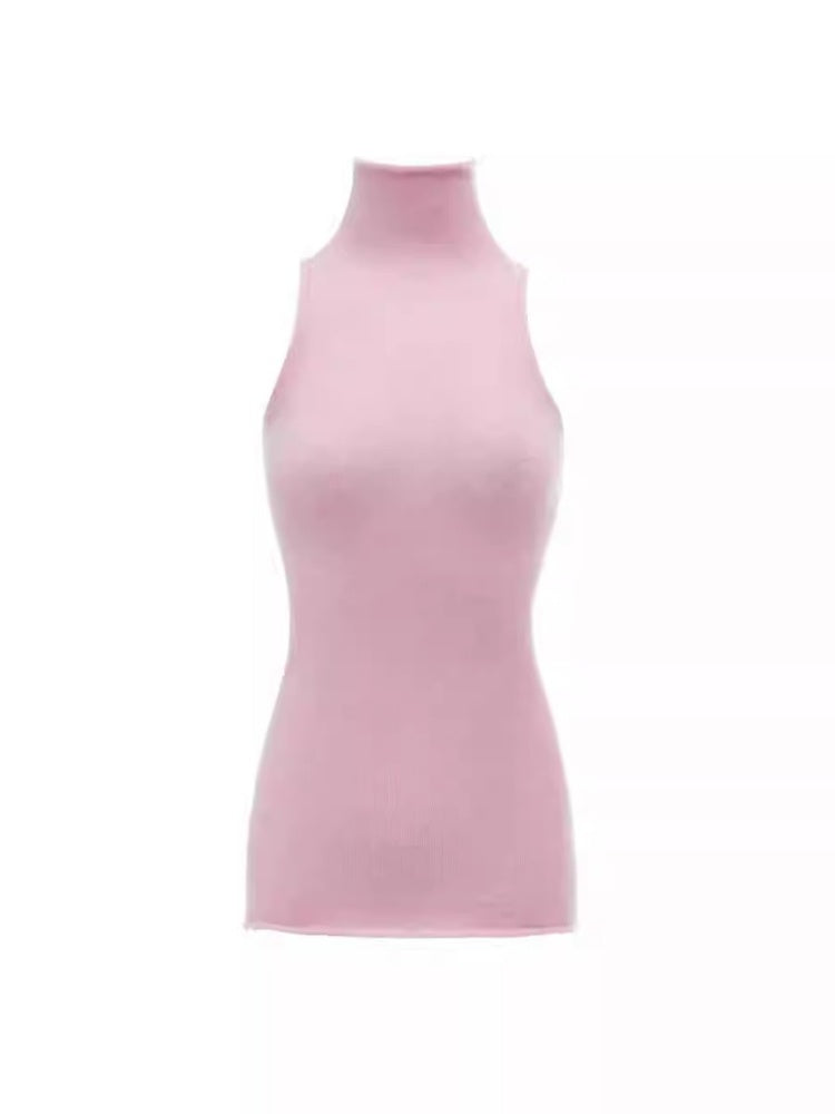 Solid Color Mohair Turtle Neck Sleeveless Knitted Vest【s0000014251】