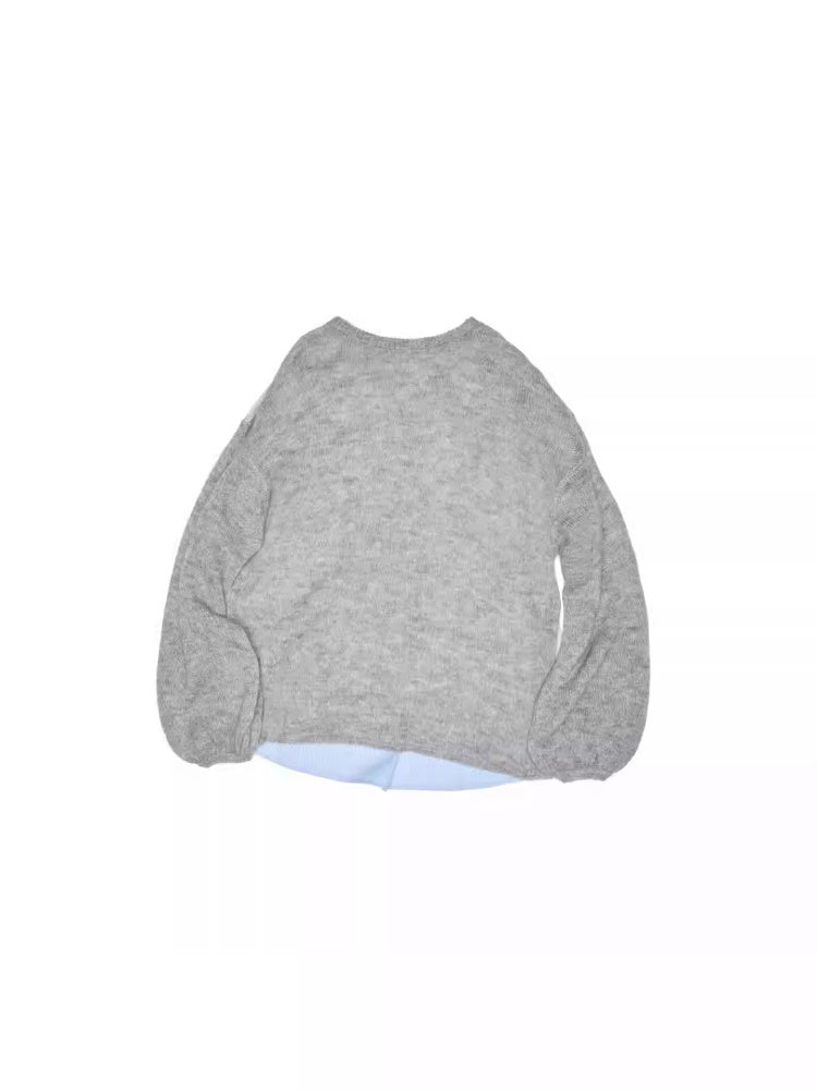 Lazy Mohair Striped Patchwork Dropped Shoulder Long Sleeve Knit Shirt 【s0000014253】