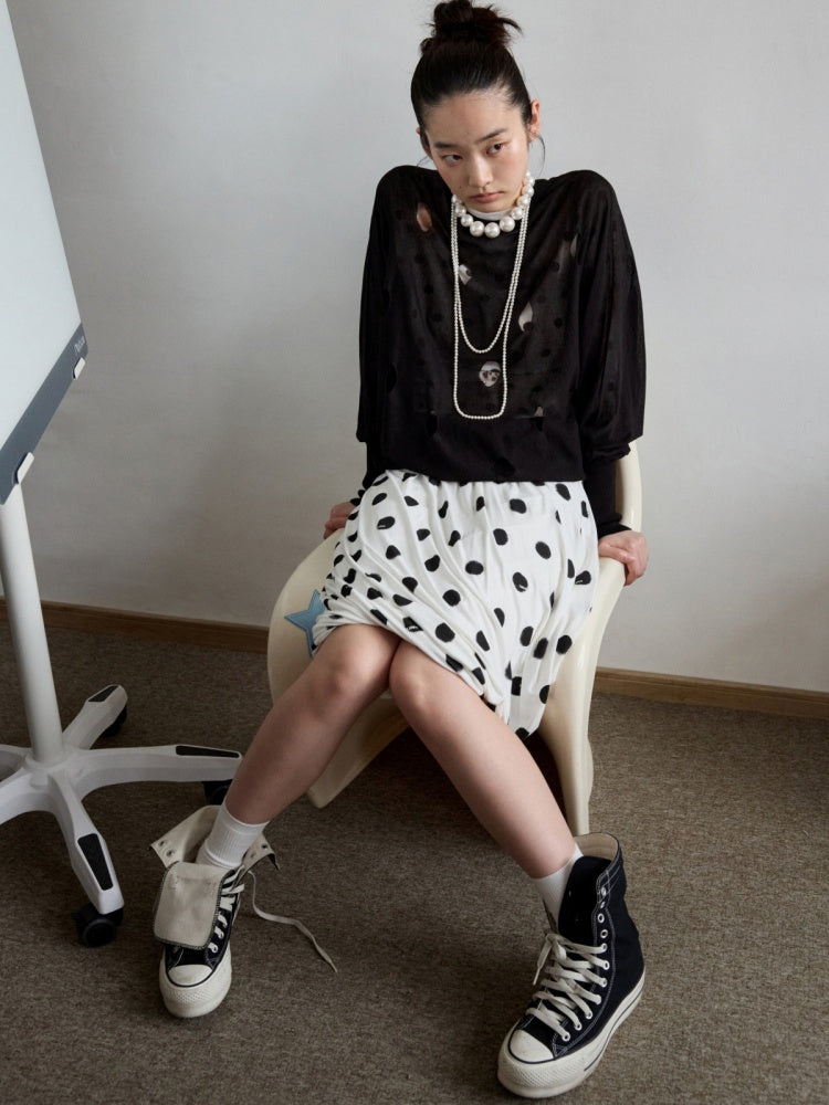 Polka Dot Cut-Out Bat Sleeve Bud Knitted Blouse【s0000014254】