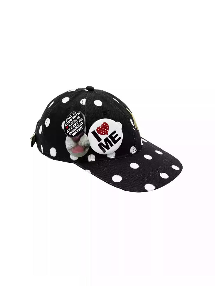 Badge Black & White Polka Dot Animal Print Baseball Cap【s0000014263】