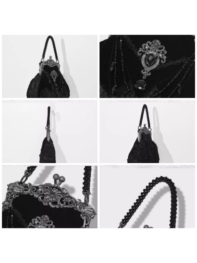 Day Of Mourning Gothic Gorgeous European Style Glitter Diamond Velvet Bat Handbag Halloween【s0000014310】