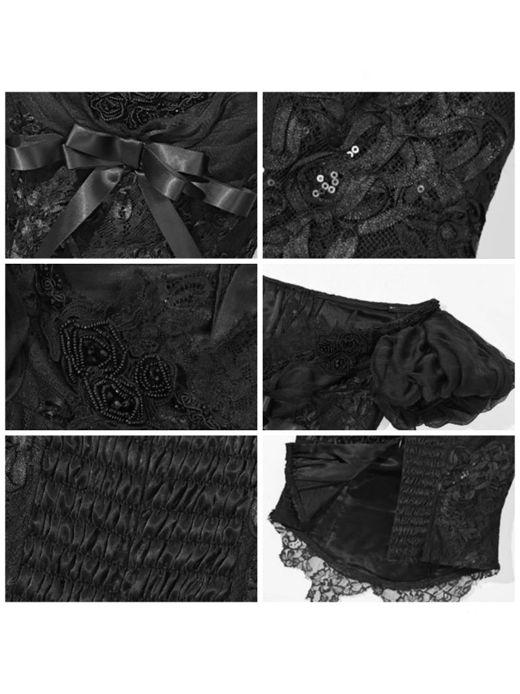 Magic Box Of The God Of Love Edward Goth One-Shoulder Puff Sleeve Mesh Top Halloween【s0000014320】