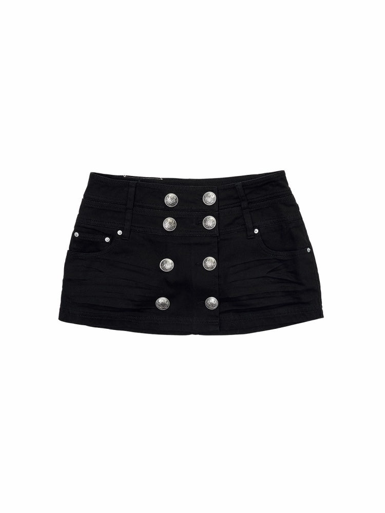 Vintage Camouflage Washed Canvas Double-Breasted Design A-line Short Skirt【s0000014557】