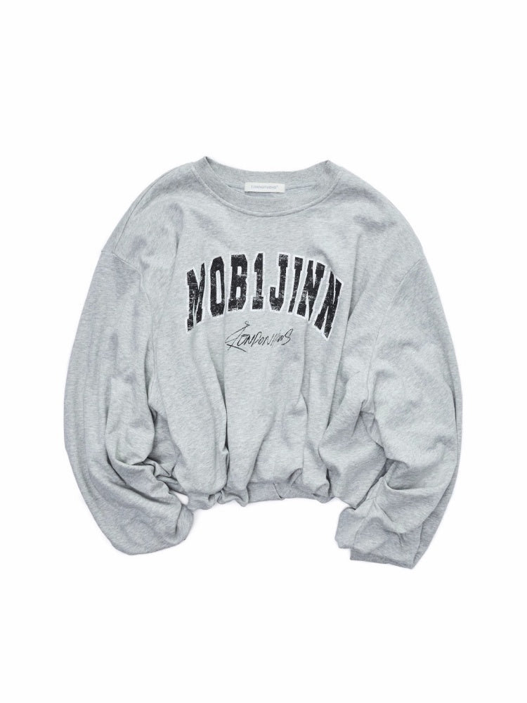 American vintage Monogram Print Crew Neck Pullover Sweatshirt Bud Type Loose Long Sleeve Top【s0000014584】