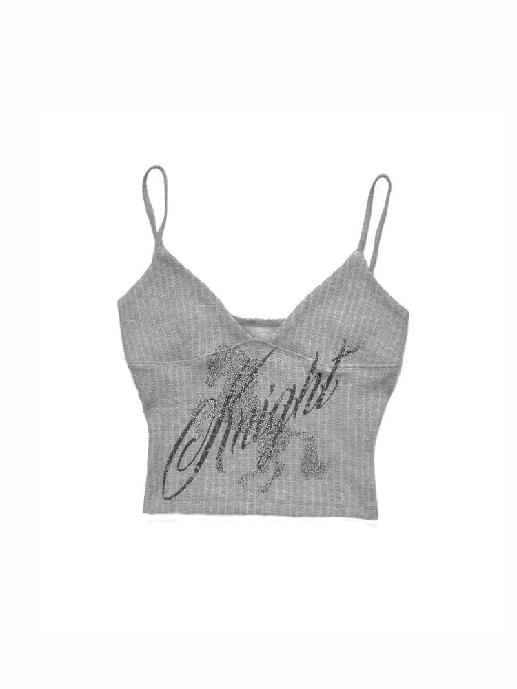 Knight Horse Hot Diamond Print Cable Knitted Suspender Female Hot Girl Sexy Short Slimming Top【s0000014585】