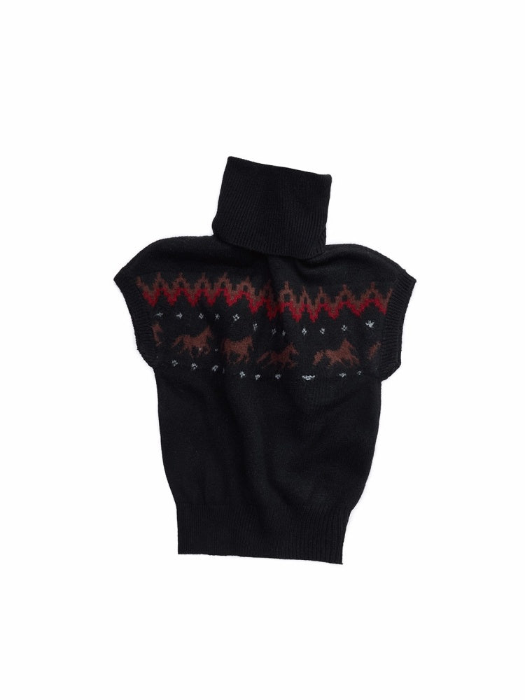 Fair Isle Pony Pullover Knit Turtle Neck Jacquard Short Sleeve Sweater Layered Top【s0000014591】