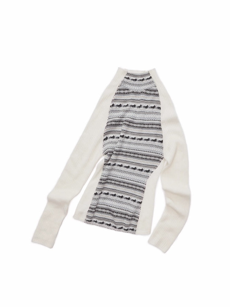 Fair Island Basic High Neck Contrast Panel Knit Slim Base Top【s0000014602】