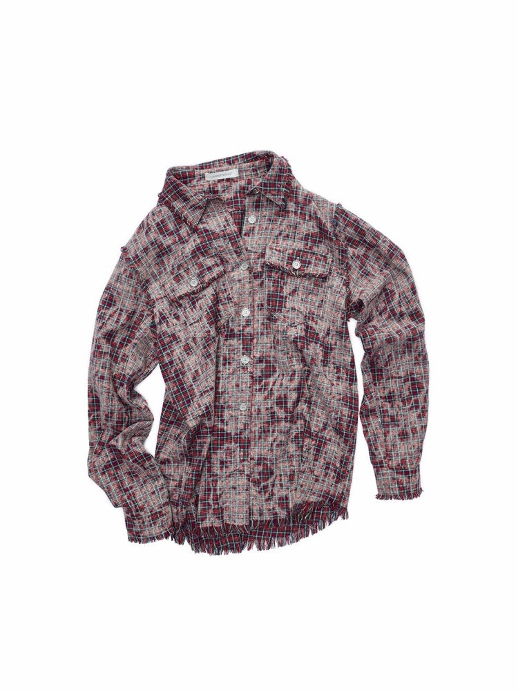 American Vintage Distressed Check Raw Edge Slim Versatile Lapel Shirt Jacket【s0000014604】