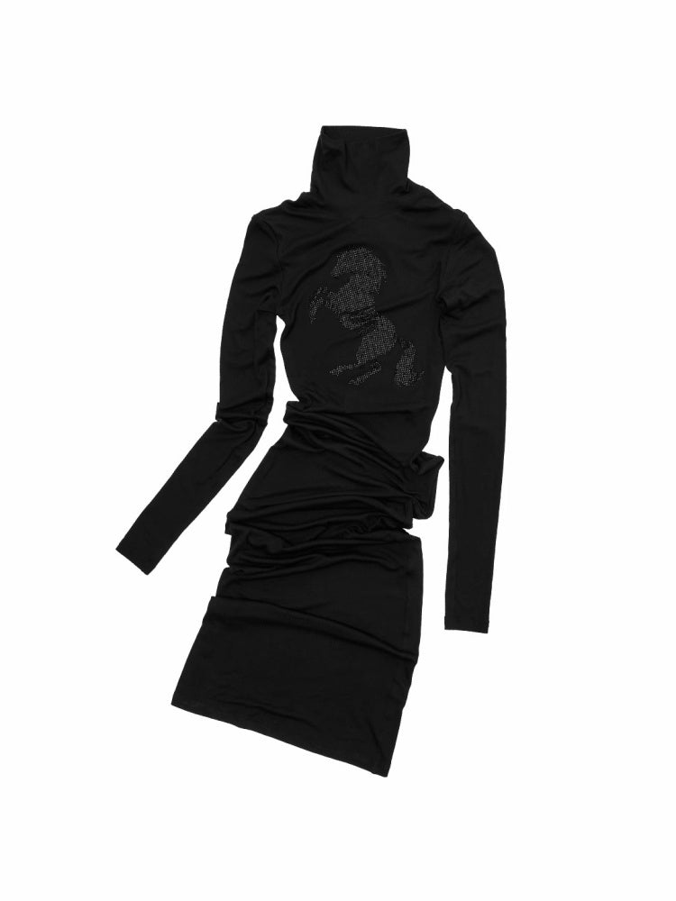 Solid Color Small Turtle Neck Basic Hot Diamond Bottom Short Top Slim Long Dress【s0000014606】