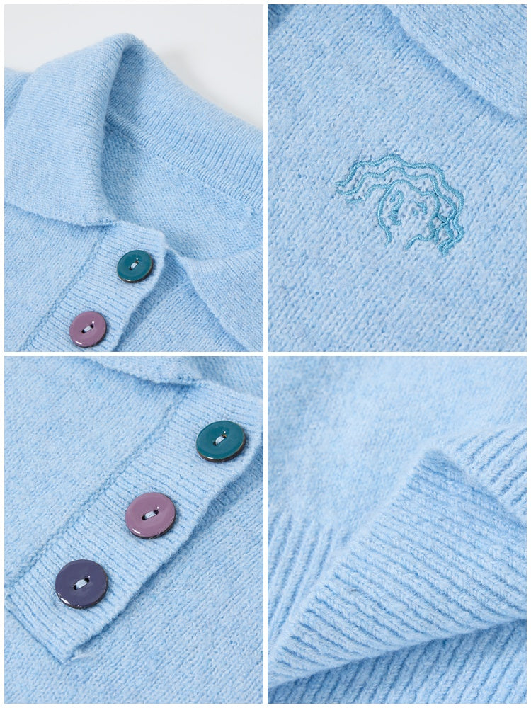 "Starry Moon Nocturne" Retro Casual Polo Lapel Pullover Knitted Sweater【s0000014742】