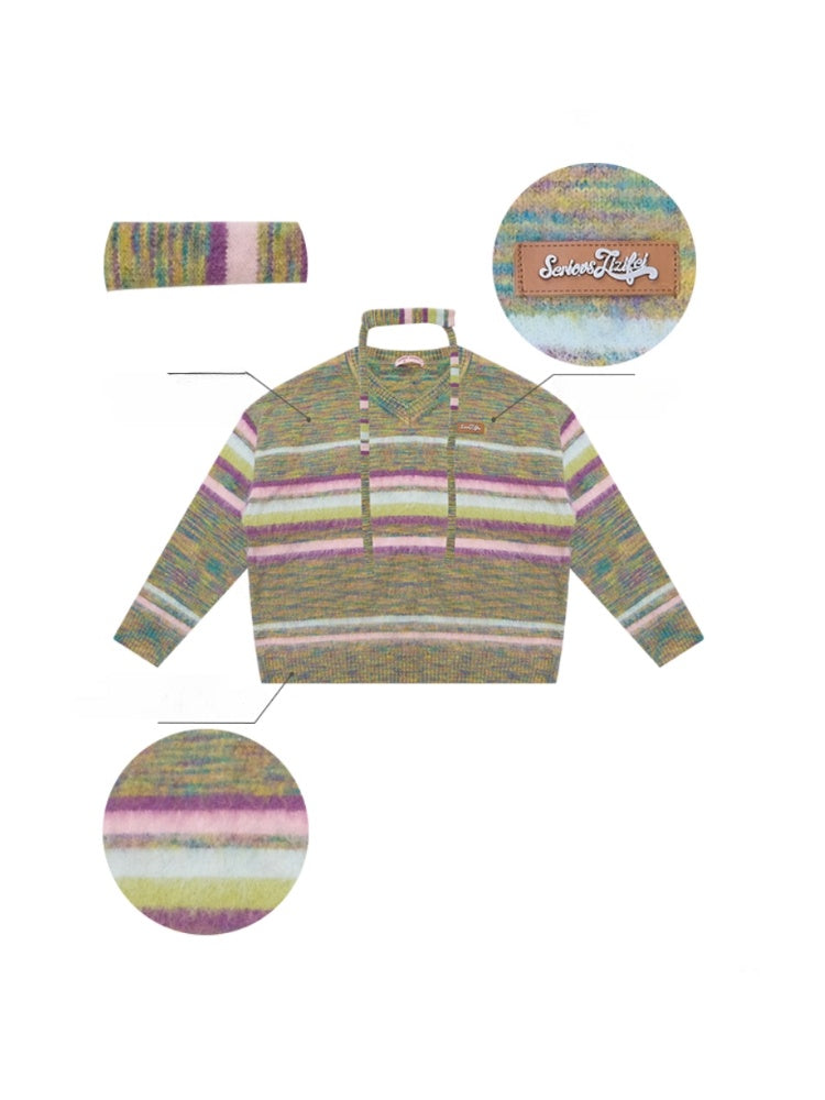 American Retro Color-Blocking Striped Soft Glutinous Lazy Style V-Neck Sweater【s0000014768】