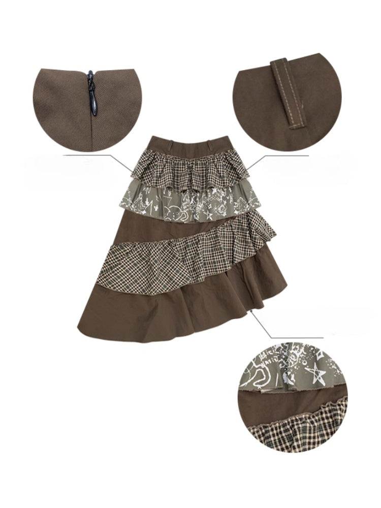 American Design Sense Mid-Length High-Waisted Slimming Irregular Splicing Skirt【s0000014775】