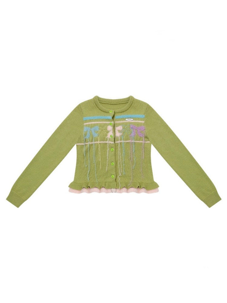 American Retro Design Sense Bow Hanging Silk Soft Glutinous Lazy Style Sweater Cardigan Jacket【s0000014783】