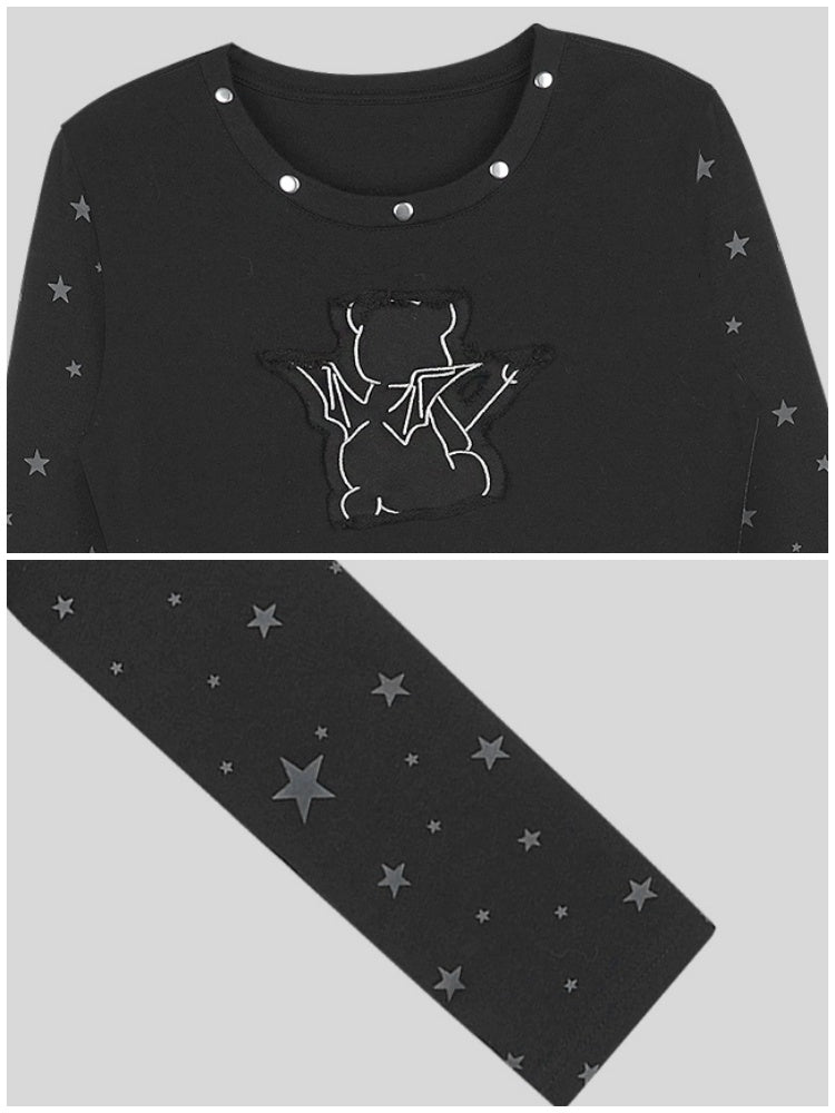 Sweet Cool Dark Star Devil Bear Patch Long Sleeve T-Shirt【s0000014789】