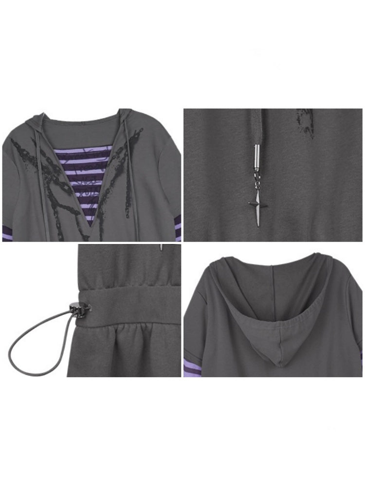 Sweet Cool Street Fake Two-Piece Hooded Sweatshirt Loose Dress【s0000014790】