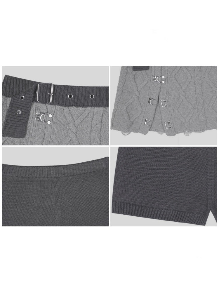 Sweet Gentle Rhombus Sweater Knitted Short Skirt Shorts Two-Piece Set【s0000014797】