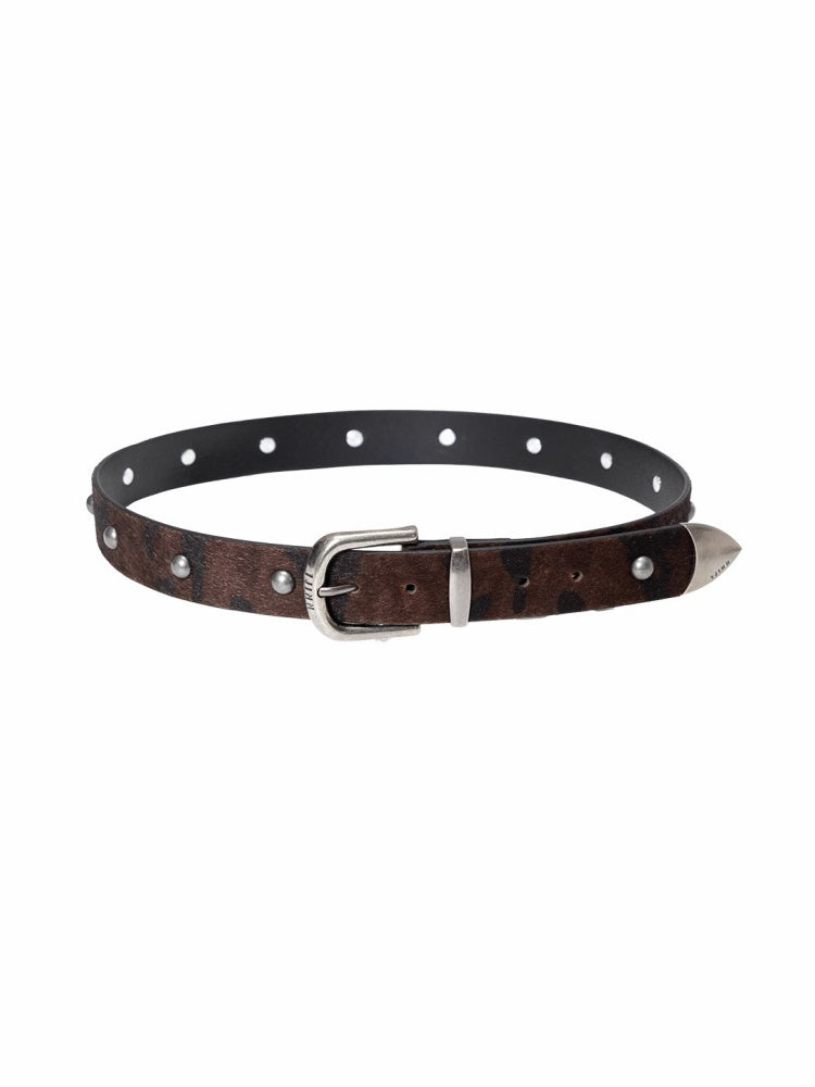 Vintage Camouflage Riveted Metal Buckle Imitation Horse Fur Belt【s0000014952】