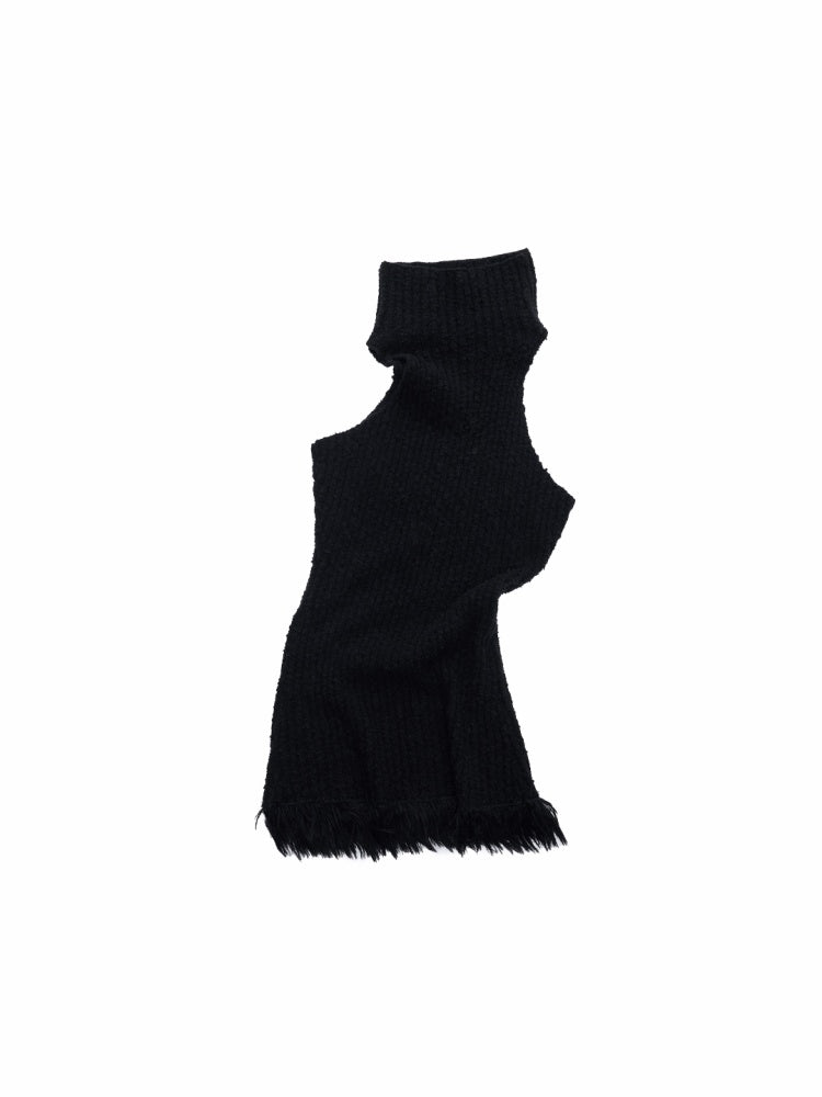 Imitation Mink Tassel Knit Vest Hooded Horn Buckle Loose Lazy Shoulder Set【s0000014971】