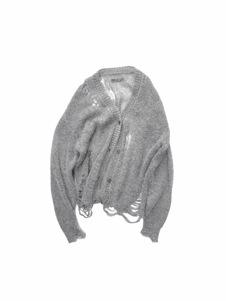 Mohair Star Cut-Out Hole Big Cardigan Lazy Slightly Transparent Loose Knit Jacket【s0000014973】