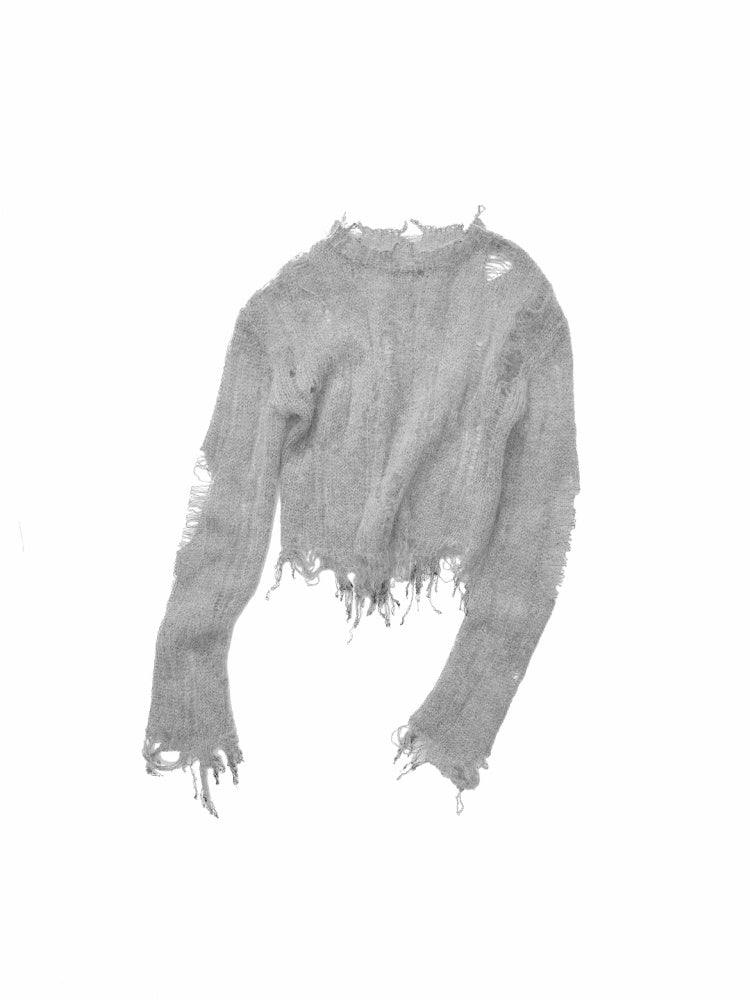 Mohair Cut-Out Hole Slim Sweater Slightly Sheer Fit Casual Knit Top【s0000014974】