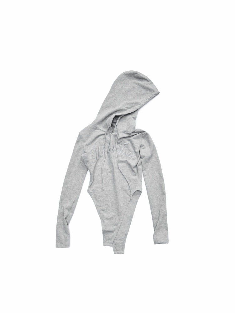 Letter Embroidery Drawstring Hooded Slim Bodysuit Slim Waist Top【s0000014980】