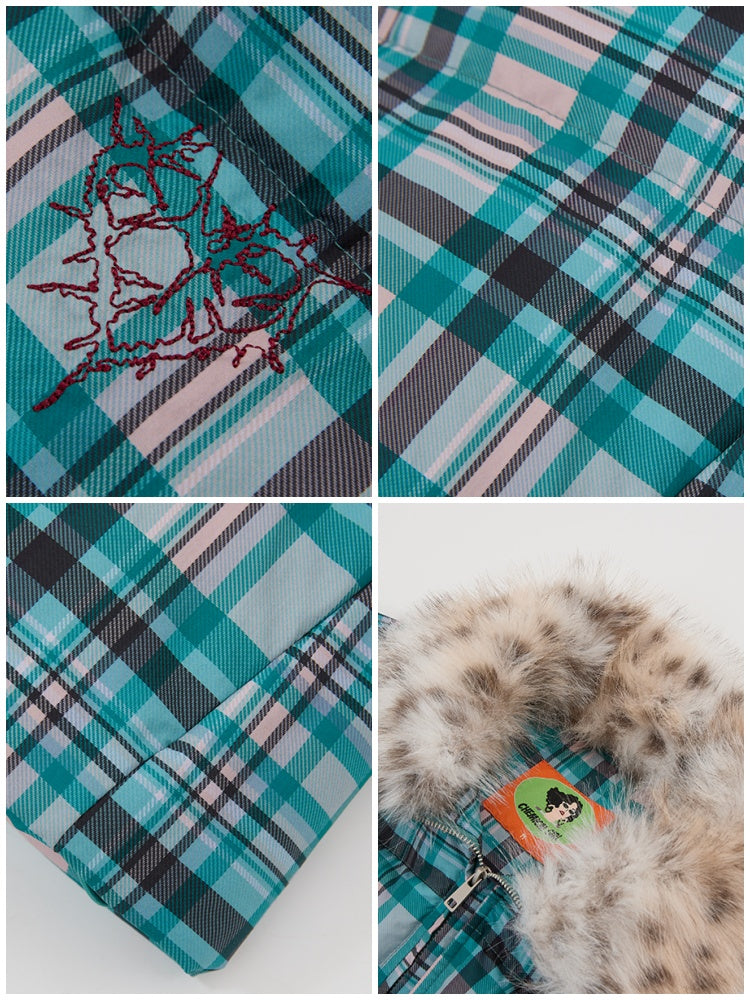 Detachable Fur Collar Down Short Thickened Warm Plaid Jacket【s0000014994】