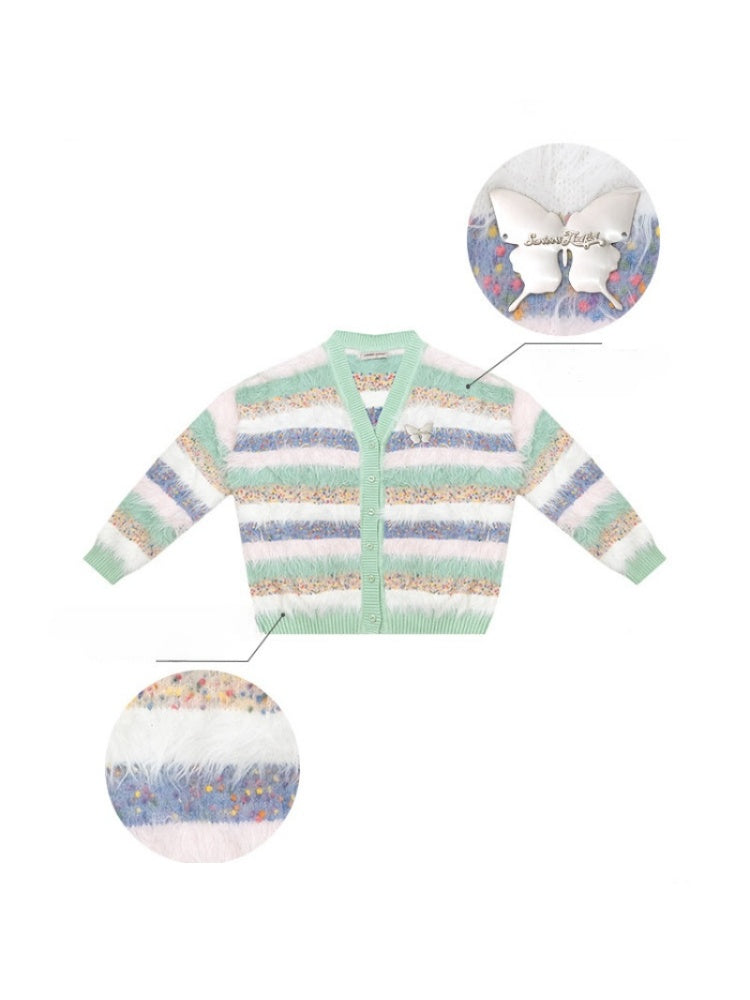 Contrast Stripe Plush Soft Waxy Sweater Cardigan Jacket【s0000015242】