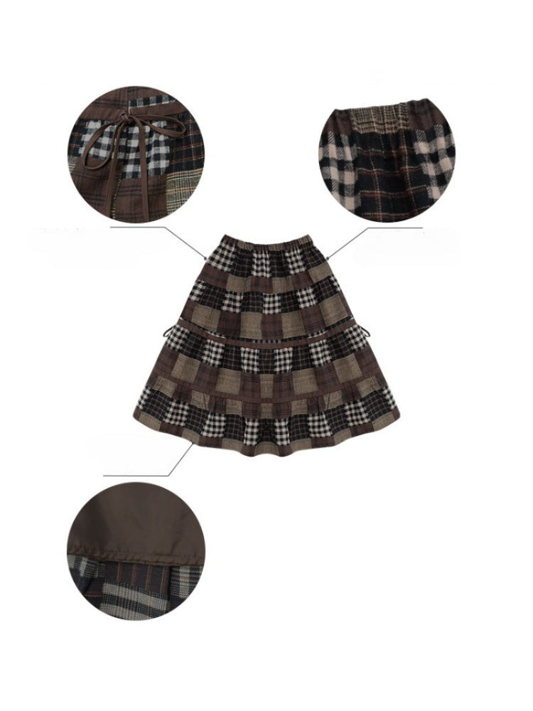 Spliced Plaid Mid-Length High-Waisted Slimming Skirt【s0000015246】