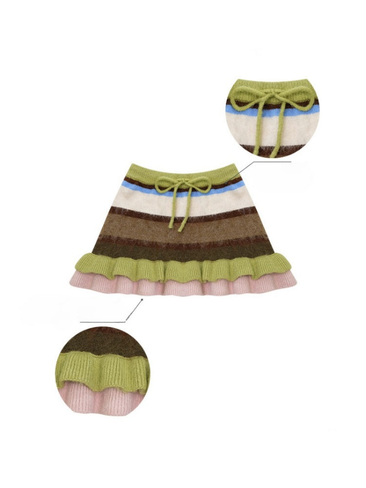 High Waist Slimming Contrast Striped Knitted Skirt【s0000015248】