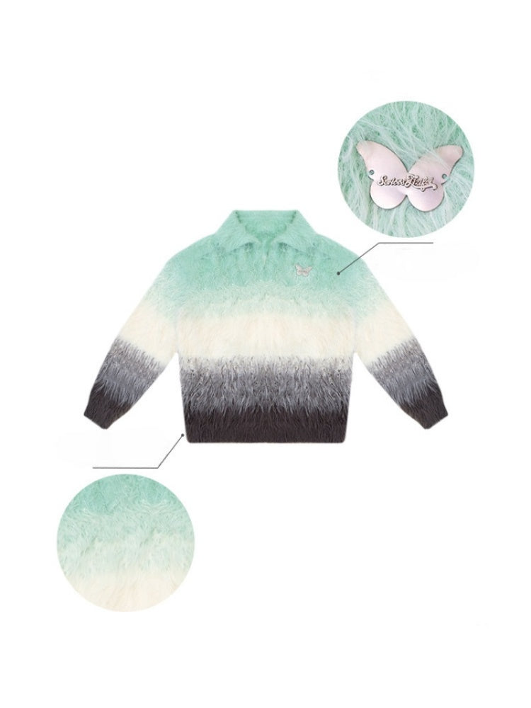 Gradient Polo V-Neck Imitation Mink Wool Soft Glutinous Thick Sweater【s0000015251】