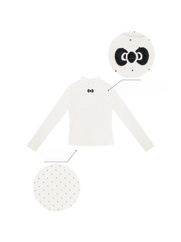 Semi-Turtle Neck Polka Dot Long-Sleeved T-Shirt Slimming Knitted Base Shirt【s0000015255】