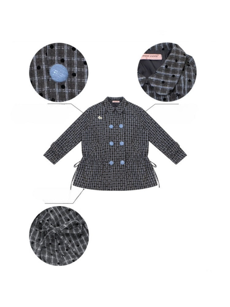 Mid-Length Plaid Doll Collar Woolen Coat Jacket【s0000015266】
