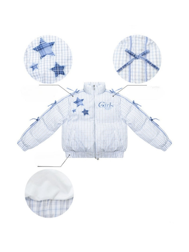 Plaid Star Stand-Up Collar Bread Suit Warm Cotton Jacket【s0000015267】