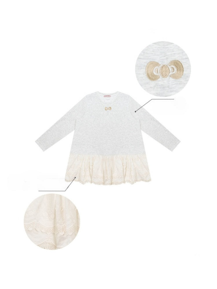 Lace Hem Knitted Base Layer Long Sleeve T-Shirt【s0000015274】