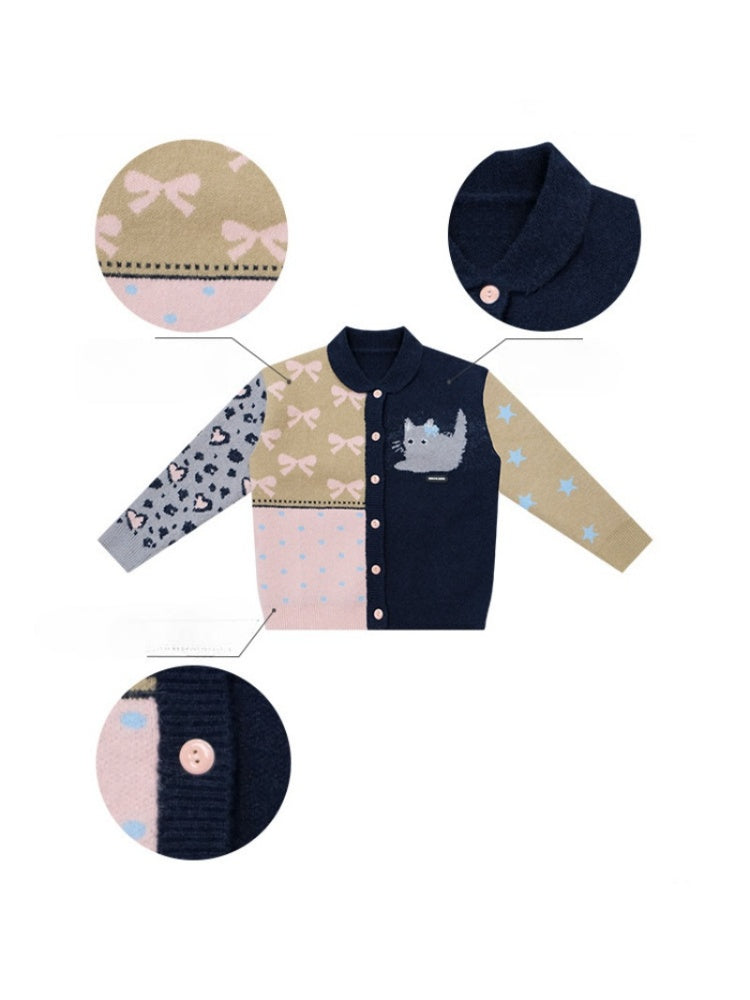 Print Contrast Splicing Soft Glutinous Lazy Sweater Cardigan Jacket【s0000015275】