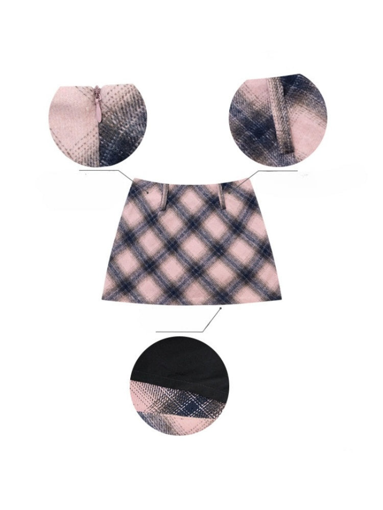 A-Line Plaid High Waist Slimming Half-Length Short Skirt【s0000015281】