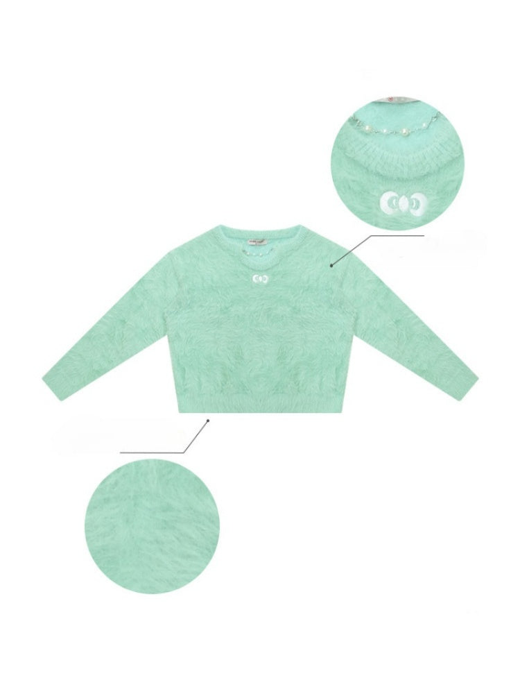 Small Bow Tie Warm Soft Plush Thick Lazy Chain Loose Sweater【s0000015286】