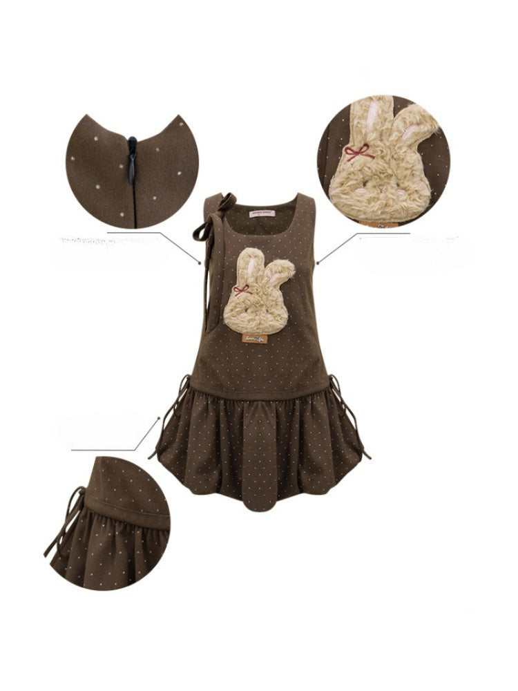Polka Dot Rabbit Plush Pocket Hem Vest Dress【s0000015289】