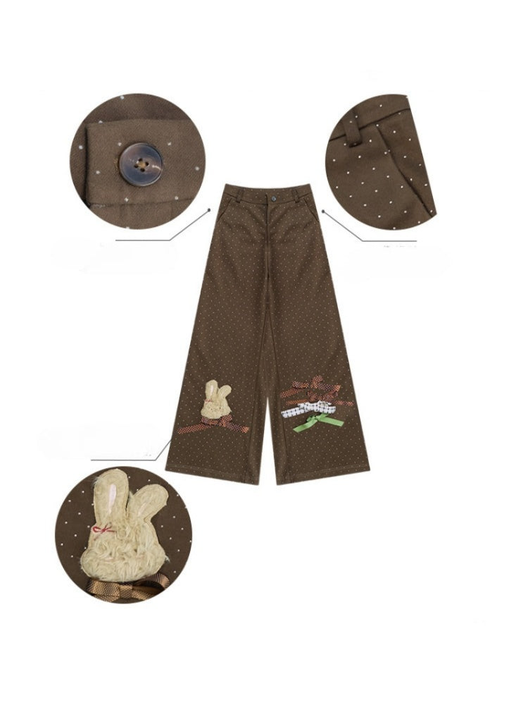 Soft Velvet Rabbit Bow High-Waisted Slim Polka Dot Casual Trousers【s0000015290】