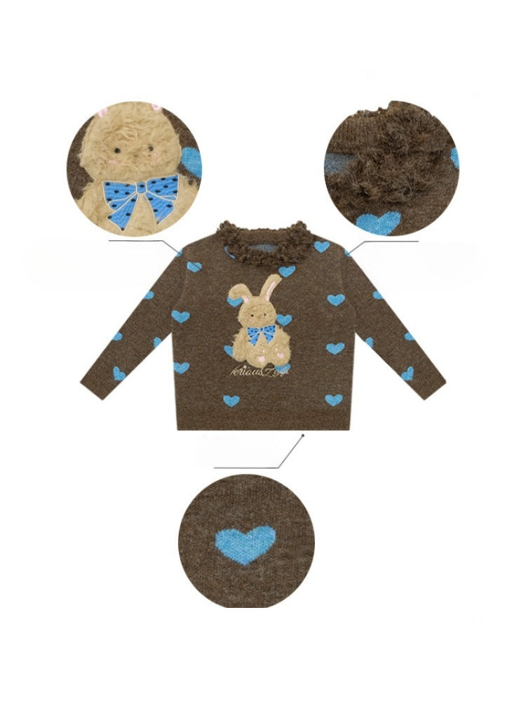 Plush Edge Neckline Heart Rabbit Sweater【s0000015296】