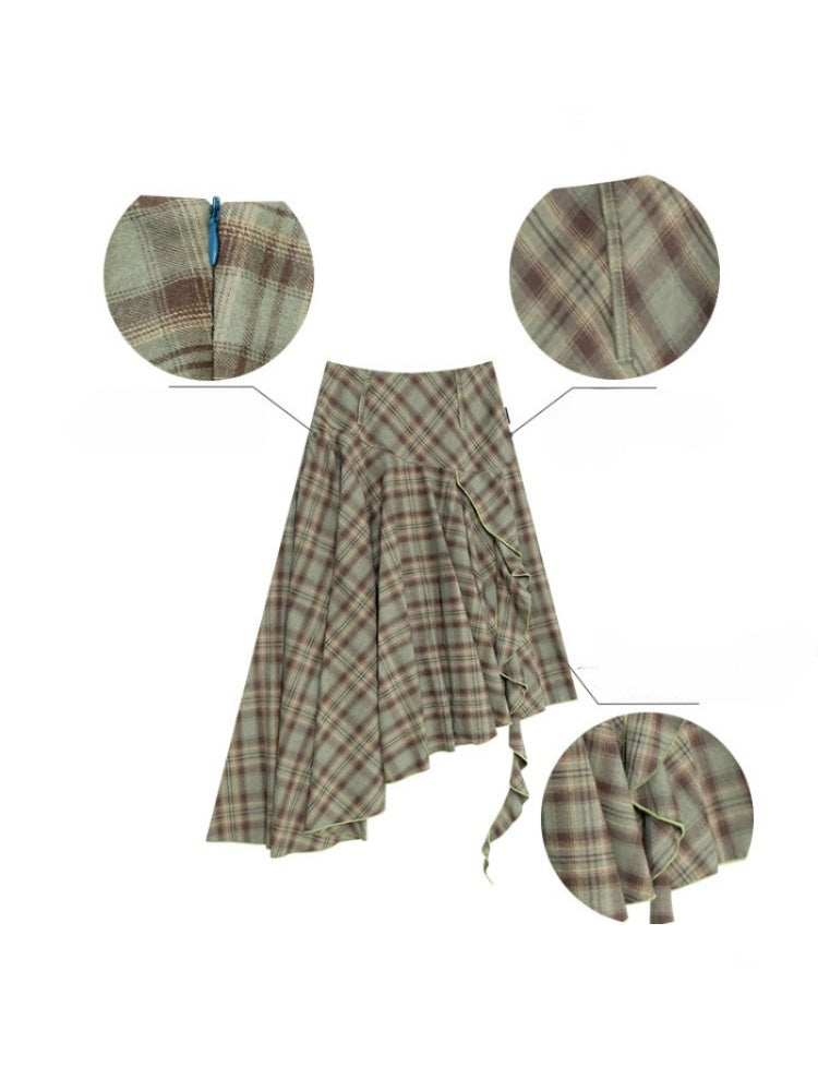 Contrast Plaid Irregular Hem Midi Length Skirt【s0000015299】