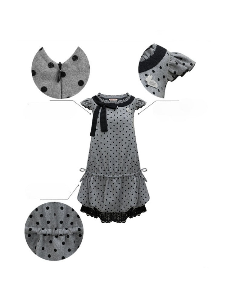 Polka Dot Flying Sleeves Layered With Pocket Hem Woolen Dress【s0000015300】