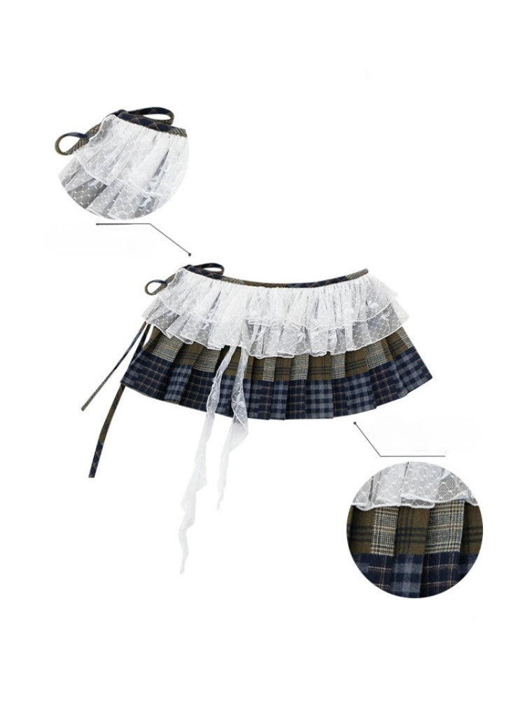 Multi-Plaid Deconstruction Splicing Double-Layer Lace Wandering Fart Curtain【s0000015305】
