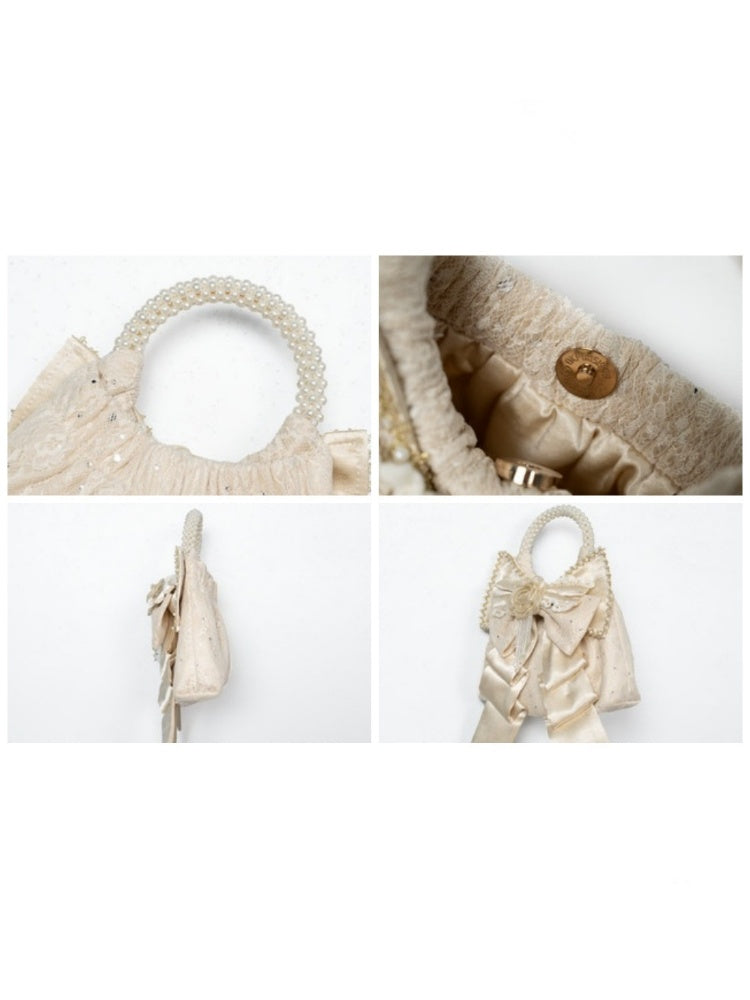 Satin Gilt Three-Dimensional Bow Handbag Dinner Bag【s0000015322】