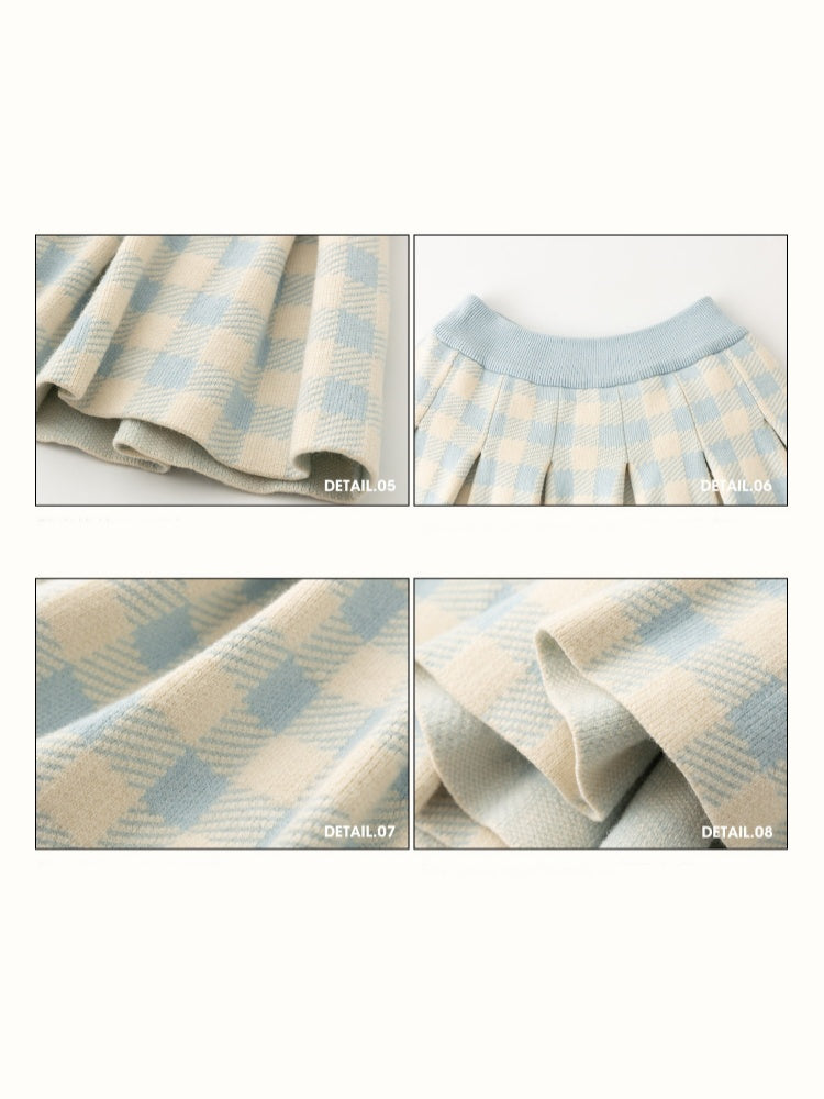 Blue Plaid Zip Jacket & Pleats Skirt【s0000015344】