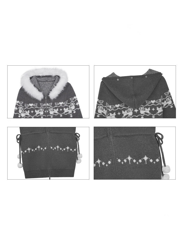 Fair Isle Cat Jacquard Knitted Dress【s0000015365】